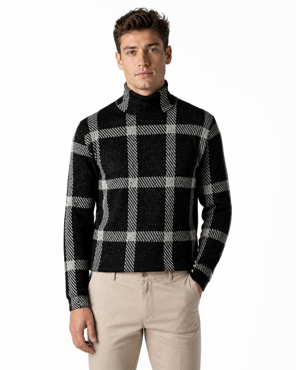 Knox | Checkered Turtleneck Sweater - Black - front - group 1