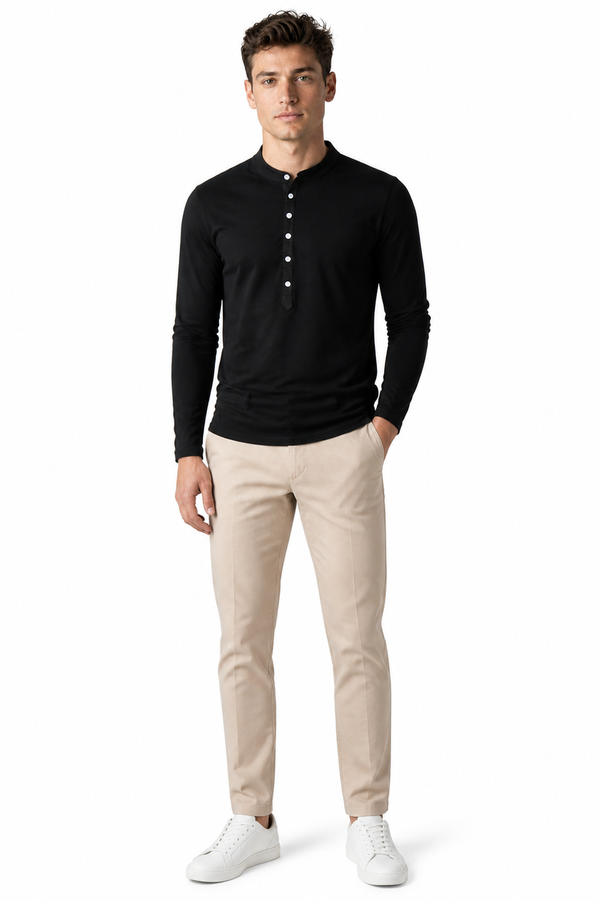 Young Men Fake Two Long Casual T-Shirts - front - Black