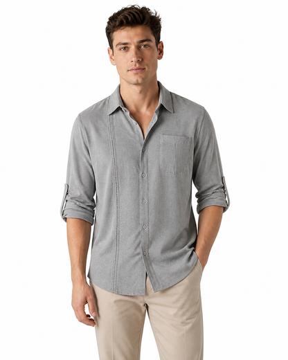Leonard | Relaxed Pocket Button-Up Shirt - Gray - front - group 1