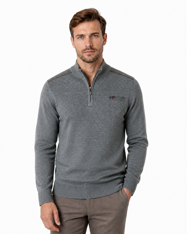 Emmett | Relaxed Quarter-Zip Sweater - Gray - front - group 1