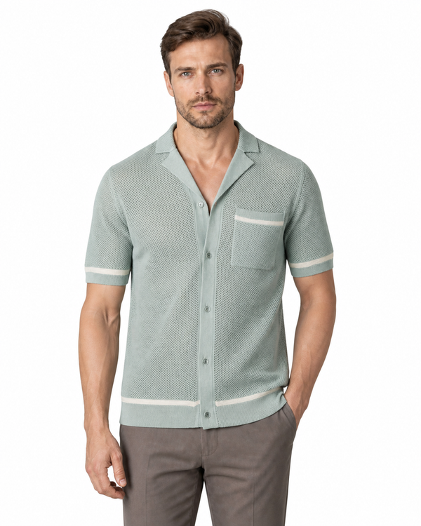 Jonah | Cuban-Collar Knit Shirt - Gray - front - group 1