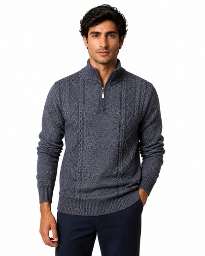 Kenneth | Cable-Knit Half-Zip Sweater - Light Gray - front - group 1