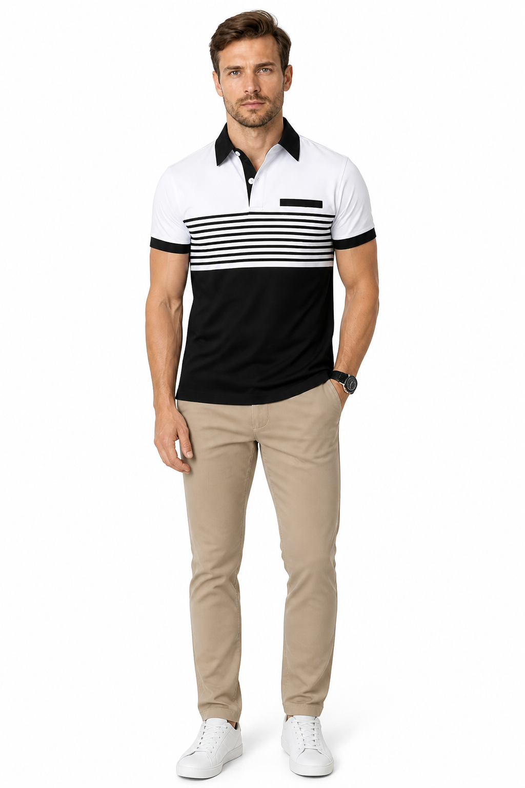 Casual Striped Shirt With Chest Pocket Men Clothing - front - White