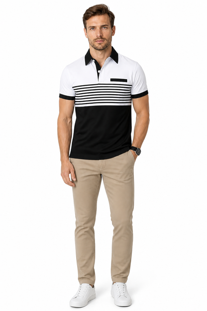 Casual Striped Shirt With Chest Pocket Men Clothing - front - White