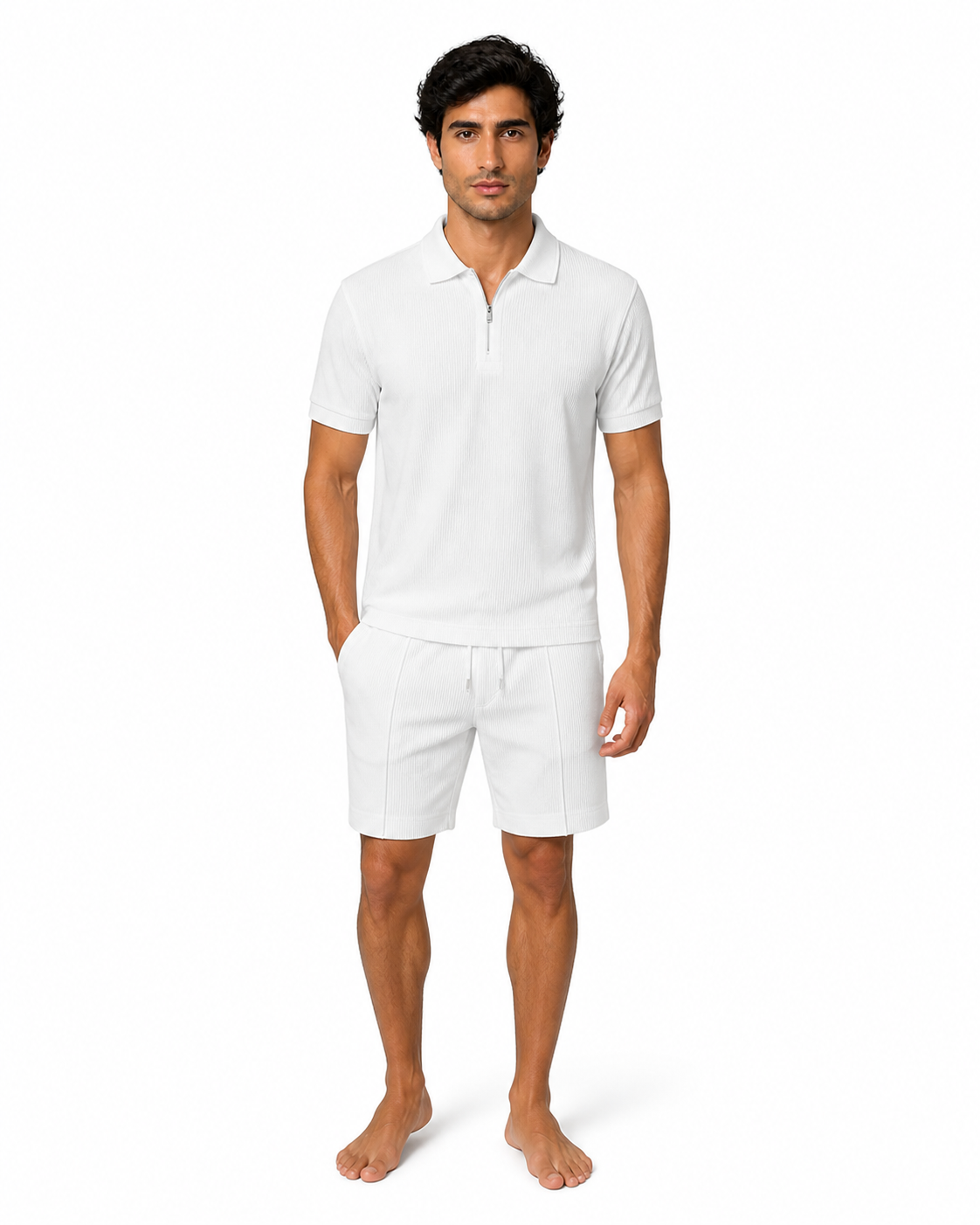 Ashton | Summer Polo and Shorts Set - White - front - group 1