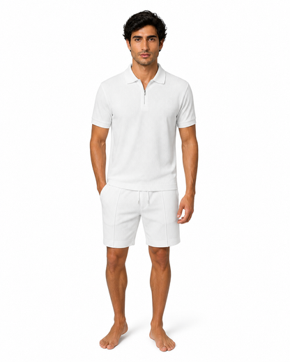 Ashton | Summer Polo and Shorts Set - White - front - group 1