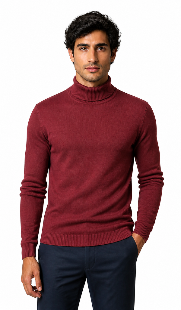 Caleb | Slim-Fit Turtleneck Sweater - Wine Red - front - group 1