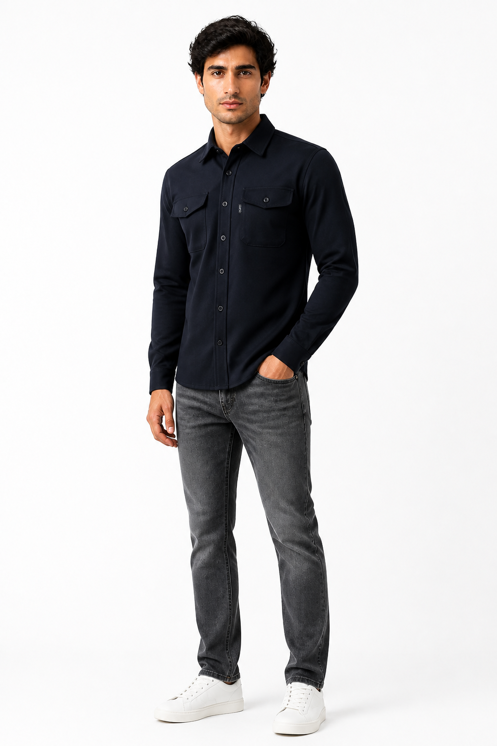 Men's Youth Casual Shirt Brushed - side - Navy Blue