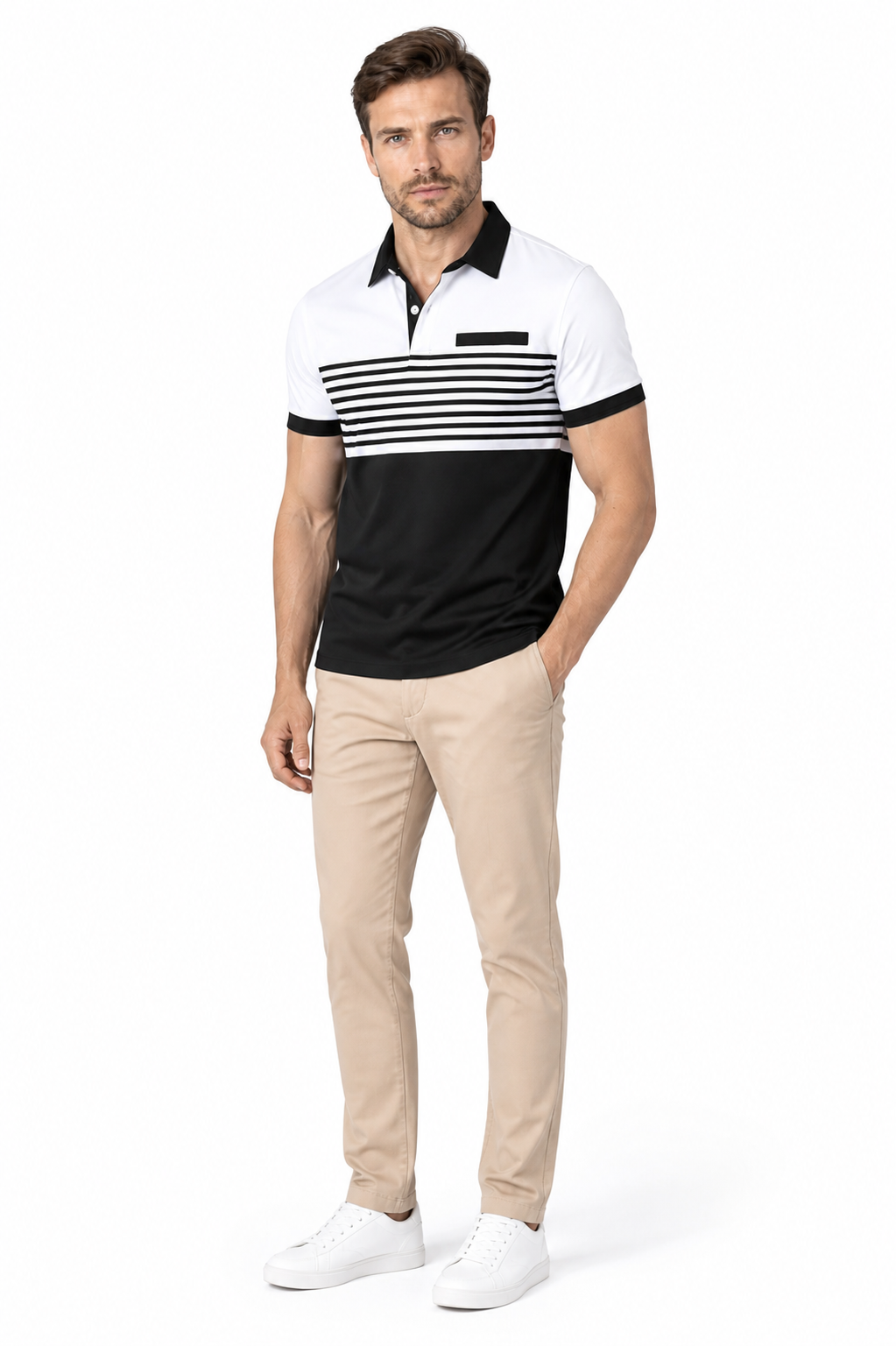 Casual Striped Shirt With Chest Pocket Men Clothing - side - White