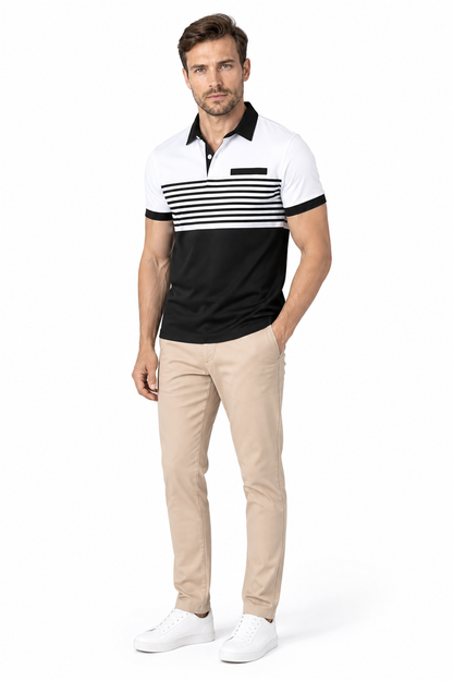Casual Striped Shirt With Chest Pocket Men Clothing - side - White