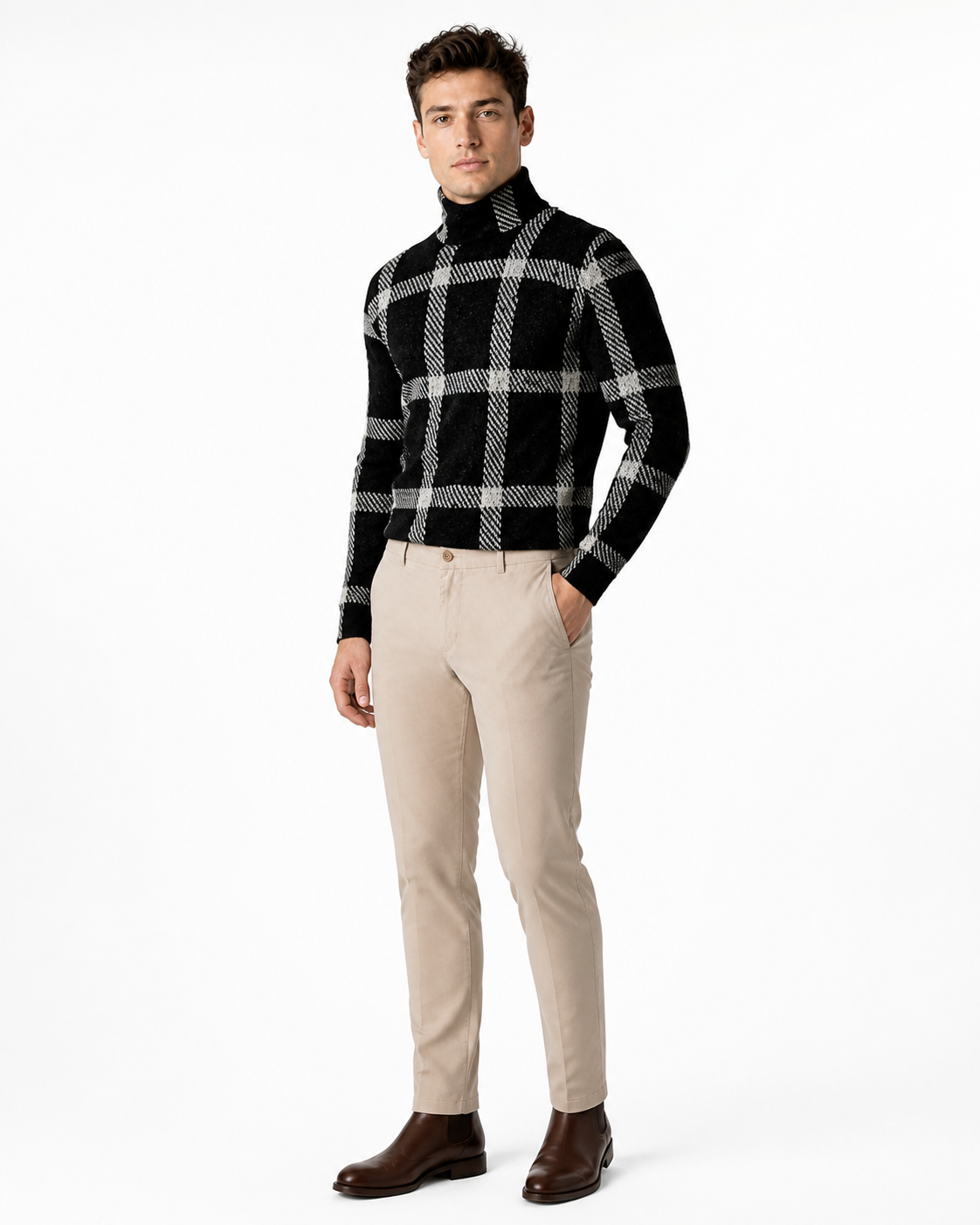Knox | Checkered Turtleneck Sweater - Black - side