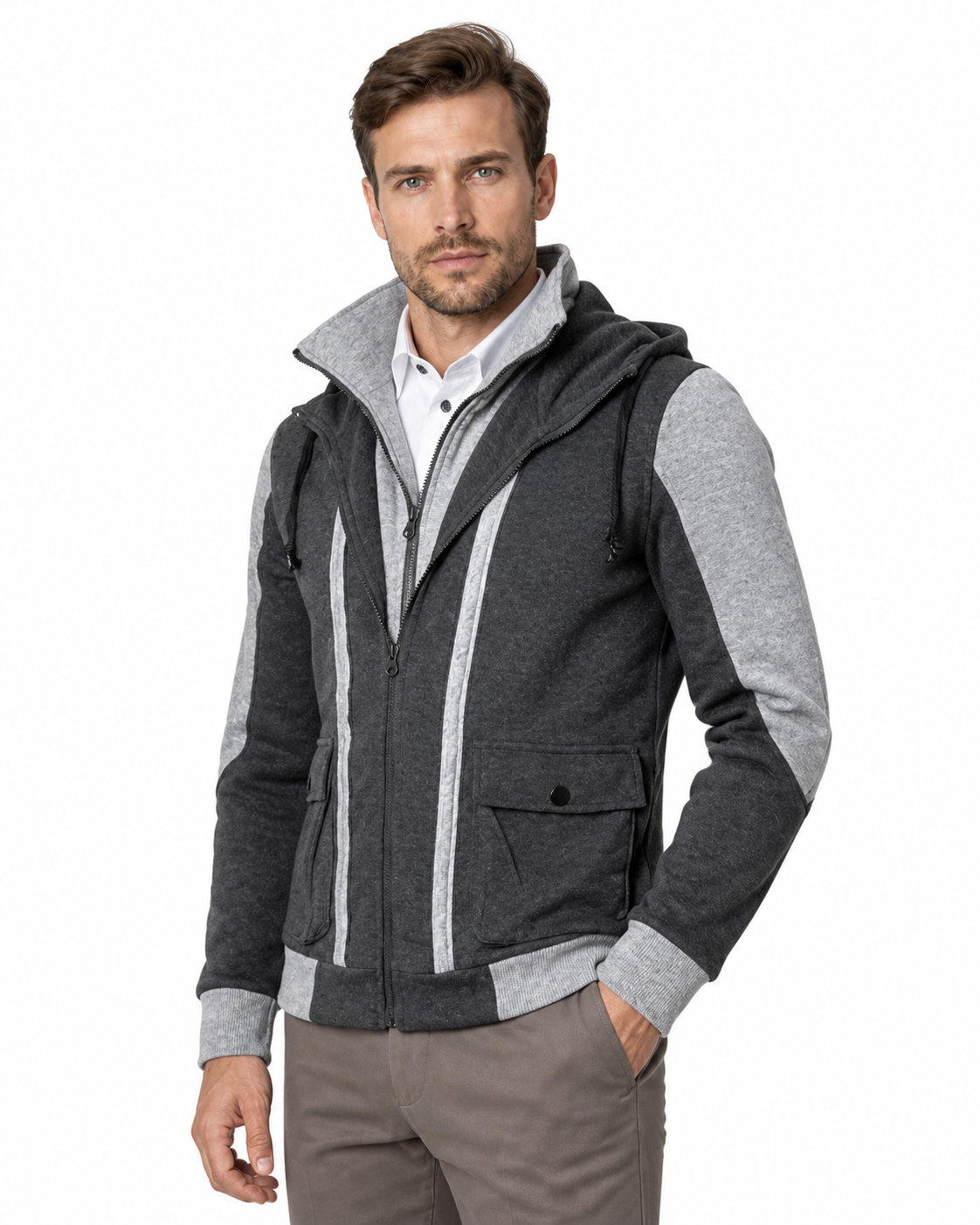 Patrick | Hooded Casual Field Jacket - Dark Grey - side