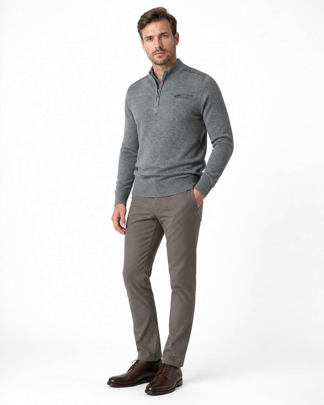 Emmett | Relaxed Quarter-Zip Sweater - Gray - side