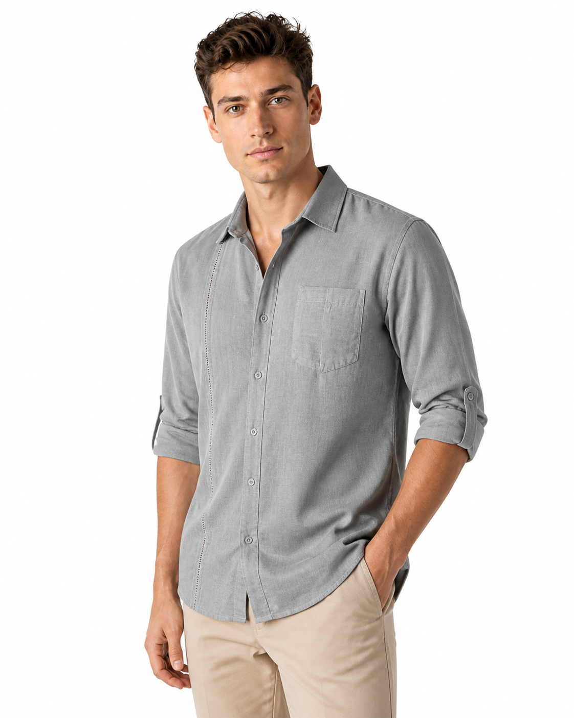 Leonard | Relaxed Pocket Button-Up Shirt - Gray - side