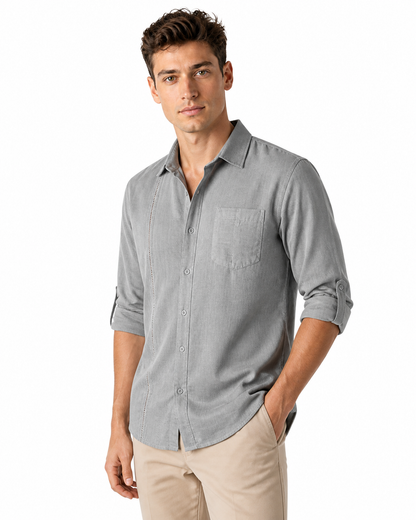 Leonard | Relaxed Pocket Button-Up Shirt - Gray - side