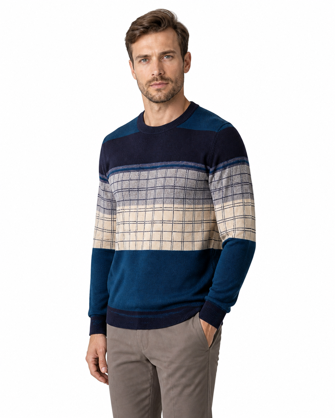Reid | Geometric Crew-Neck Sweater - Milky white - side