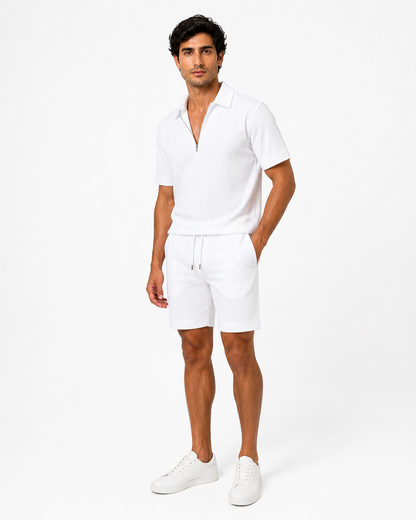 Ashton | Summer Polo and Shorts Set - White - side