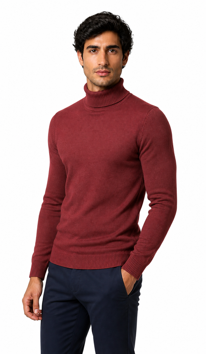 Caleb | Slim-Fit Turtleneck Sweater - Wine Red - side