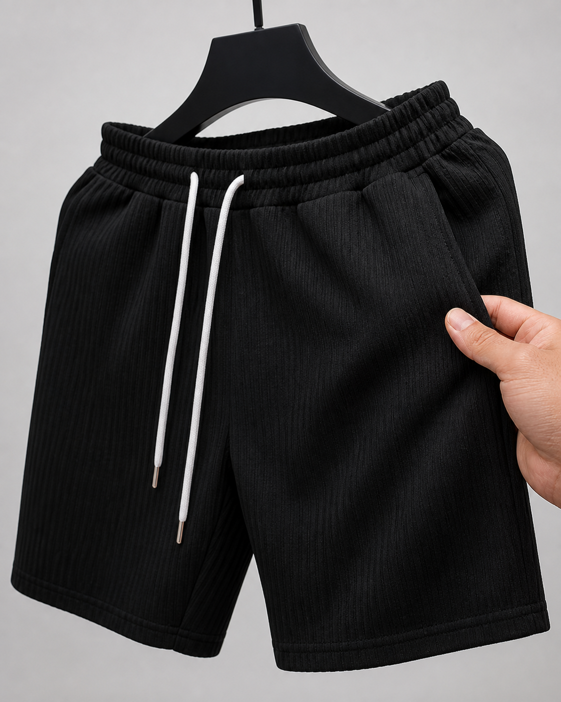 Tyler | Everyday Drawstring Shorts - Black - fabric detail