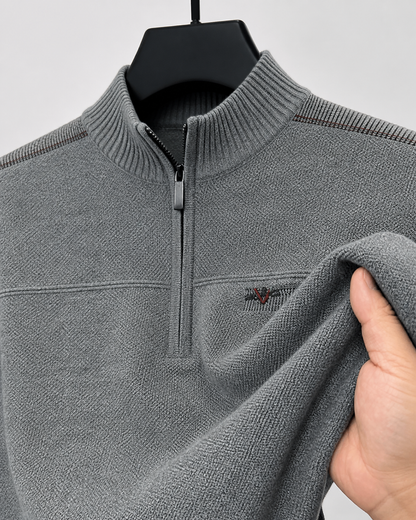 Emmett | Relaxed Quarter-Zip Sweater - Gray - fabric detail
