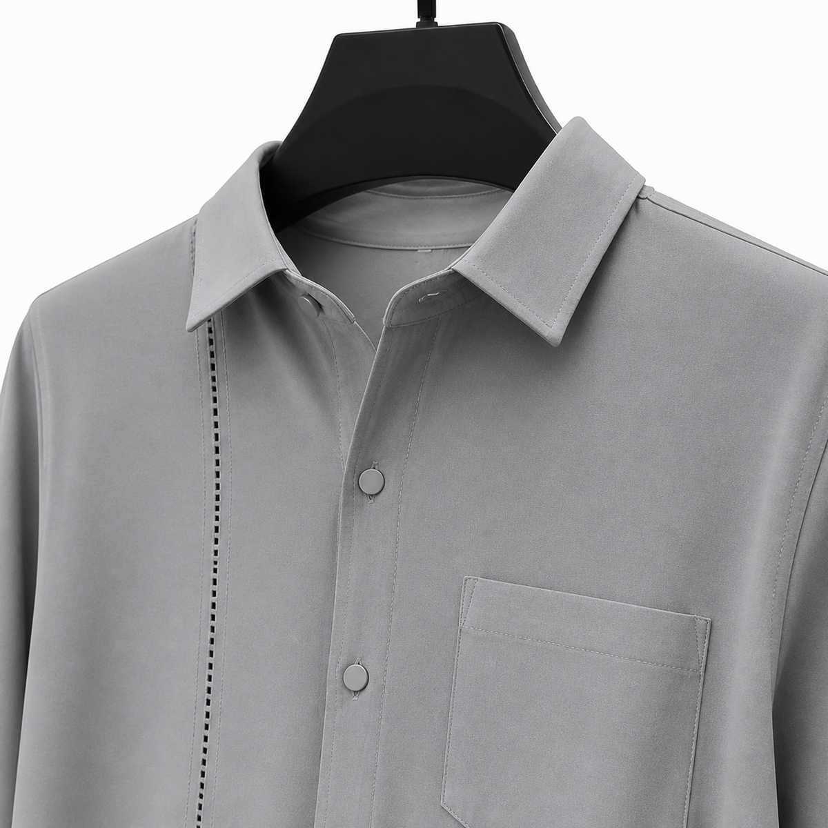 Leonard | Relaxed Pocket Button-Up Shirt - Gray - fabric detail