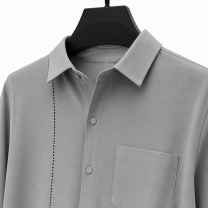 Leonard | Relaxed Pocket Button-Up Shirt - Gray - fabric detail