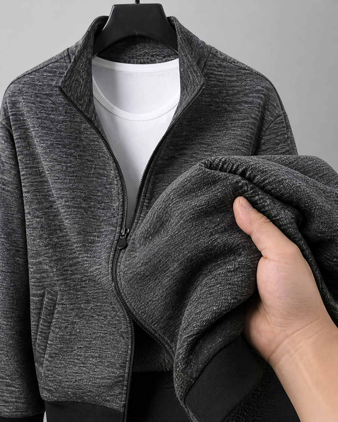 Douglas | Fleece-Lined Casual Jacket - Grey - fabric detail