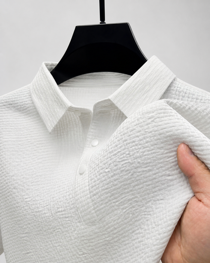 Bennett | Breathable Linen Polo Shirt - White - fabric detail