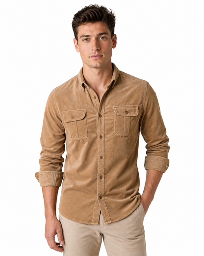 Gerald | Rugged Corduroy Overshirt - Brown - front - group 2