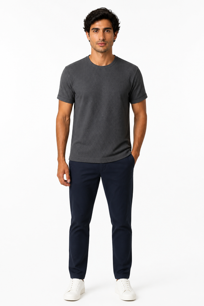 Men Summer Solid Color Round Neck Basic T-Shirts - front - Dark Gray