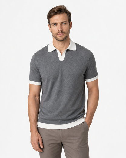 Rowan | Contrast-Collar Knit Polo - Gray - front - group 2