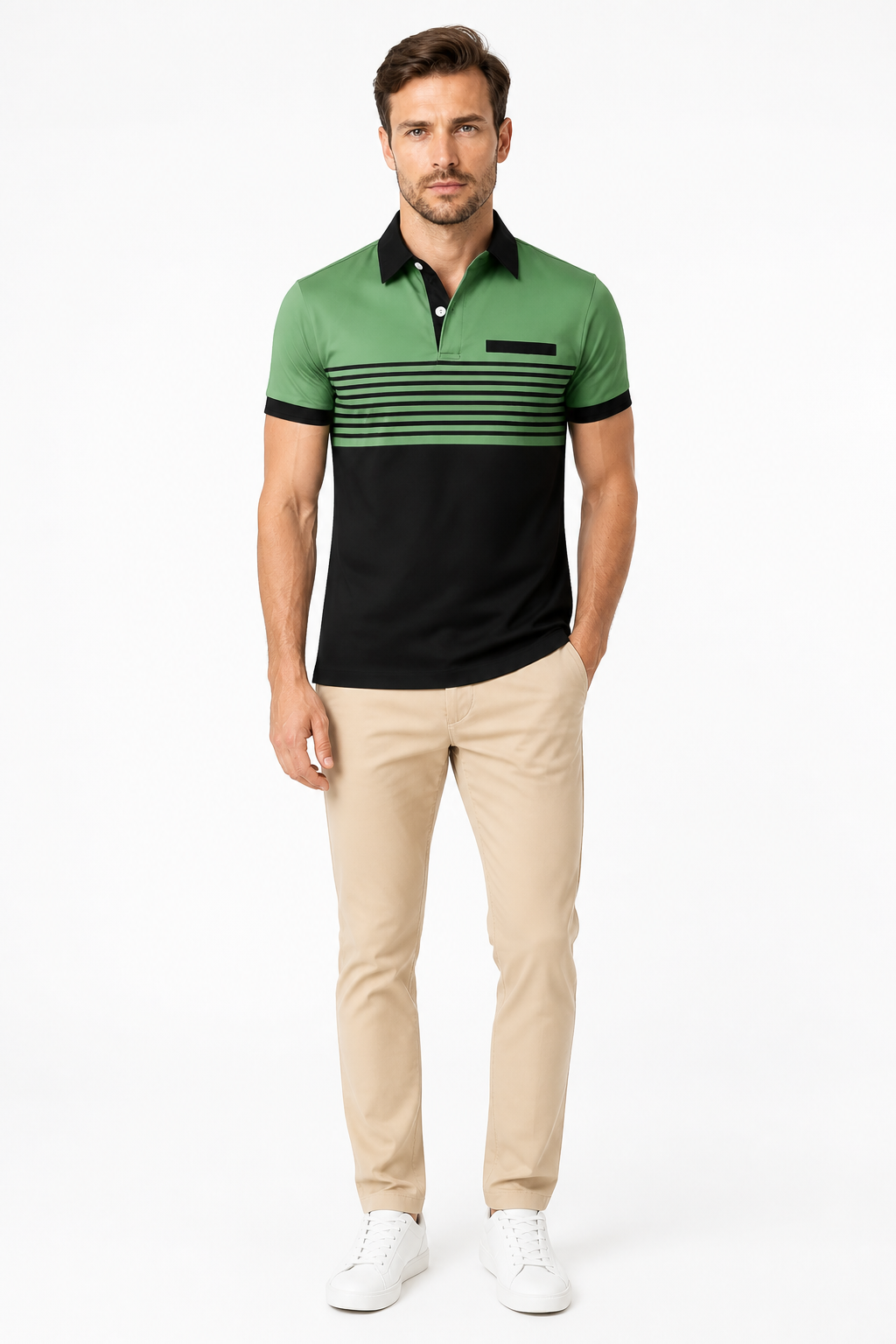 Casual Striped Shirt With Chest Pocket Men Clothing - front - Green
