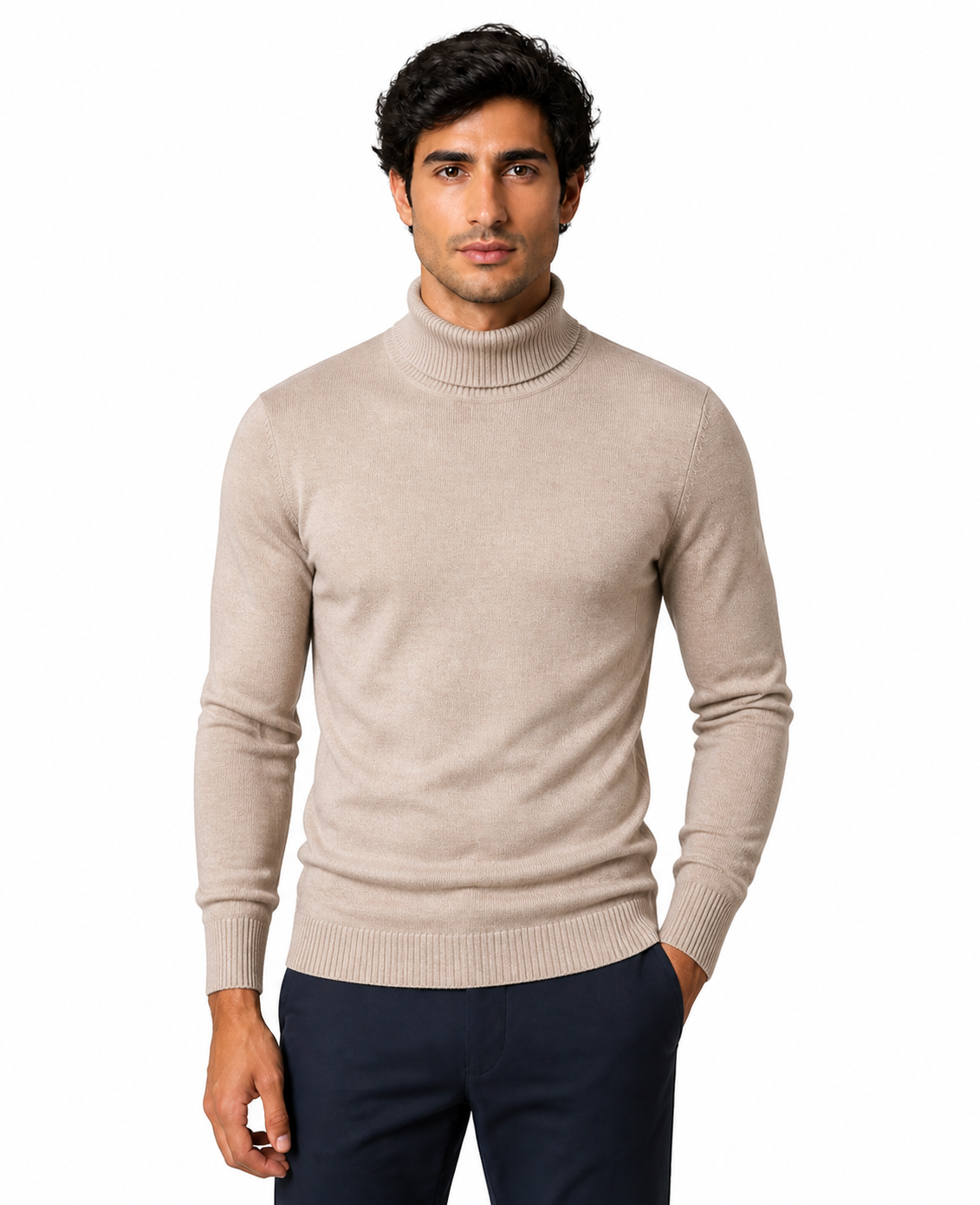 Caleb | Slim-Fit Turtleneck Sweater - Khaki - front - group 2