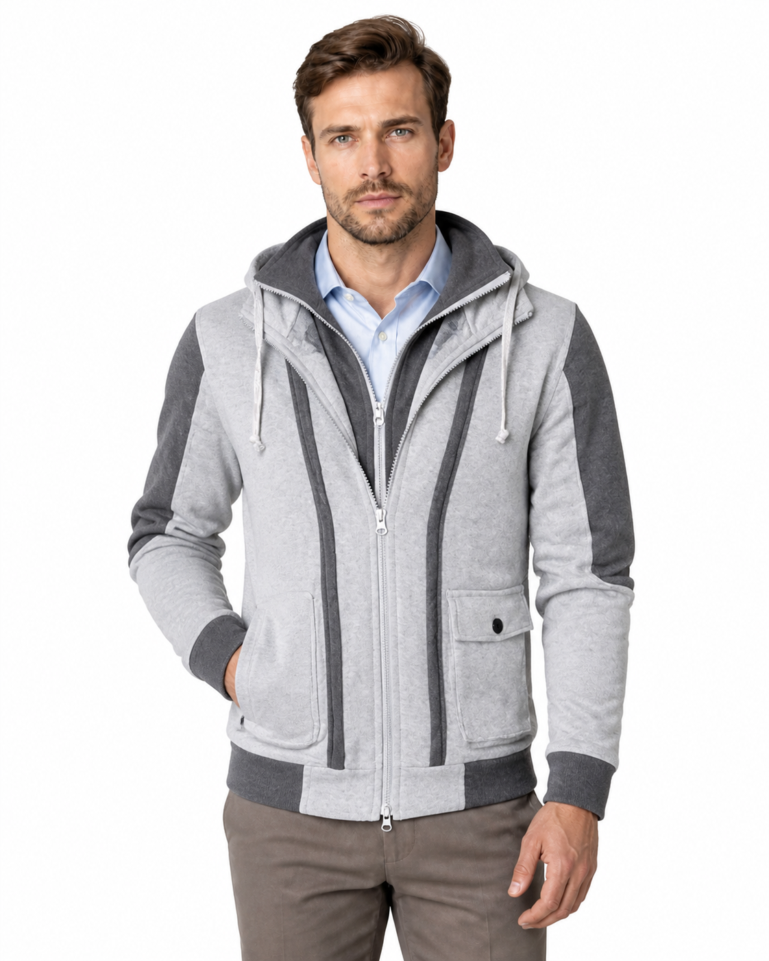 Patrick | Hooded Casual Field Jacket - Light Grey - front - group 2