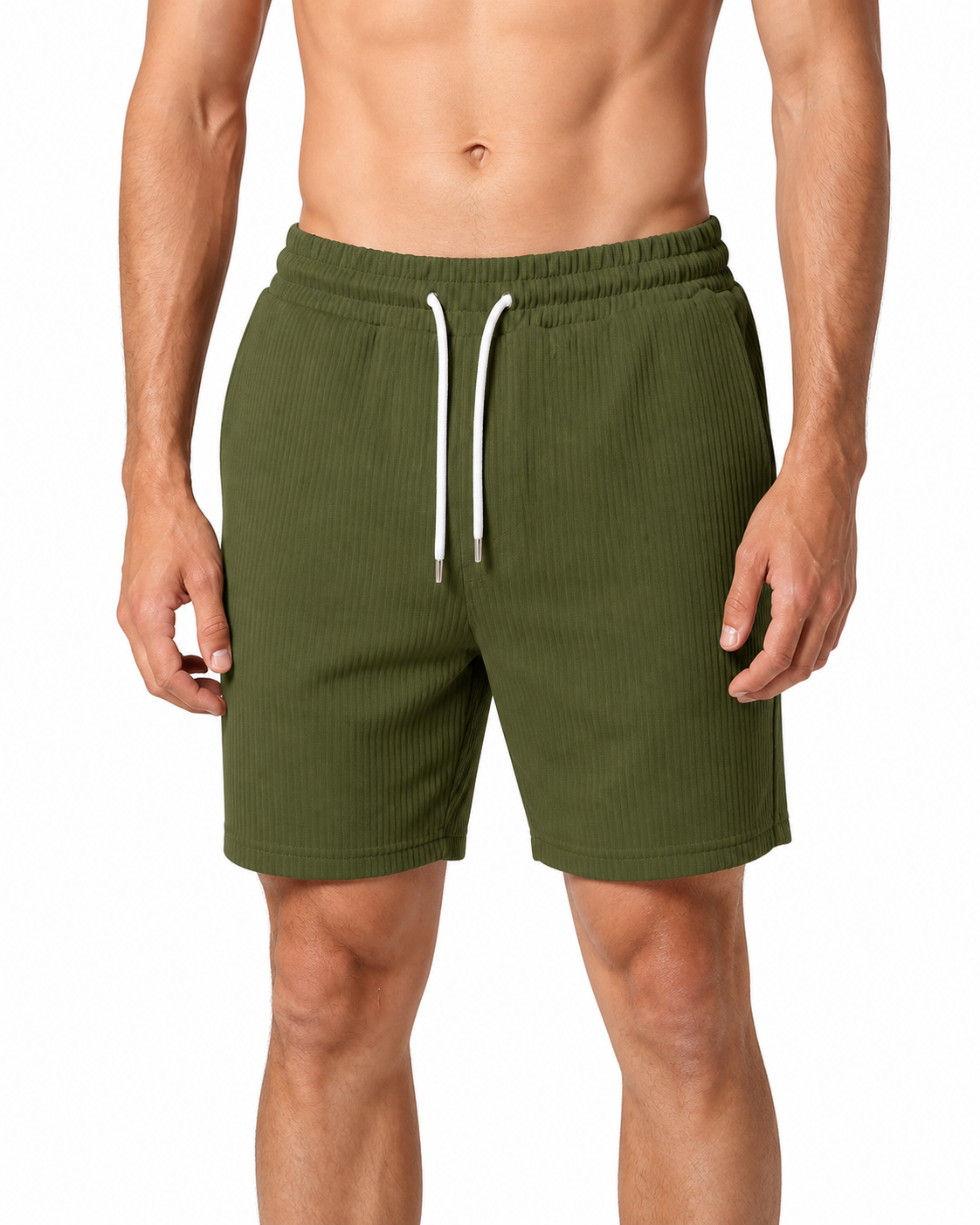 Tyler | Everyday Drawstring Shorts - Army Green - front - group 3