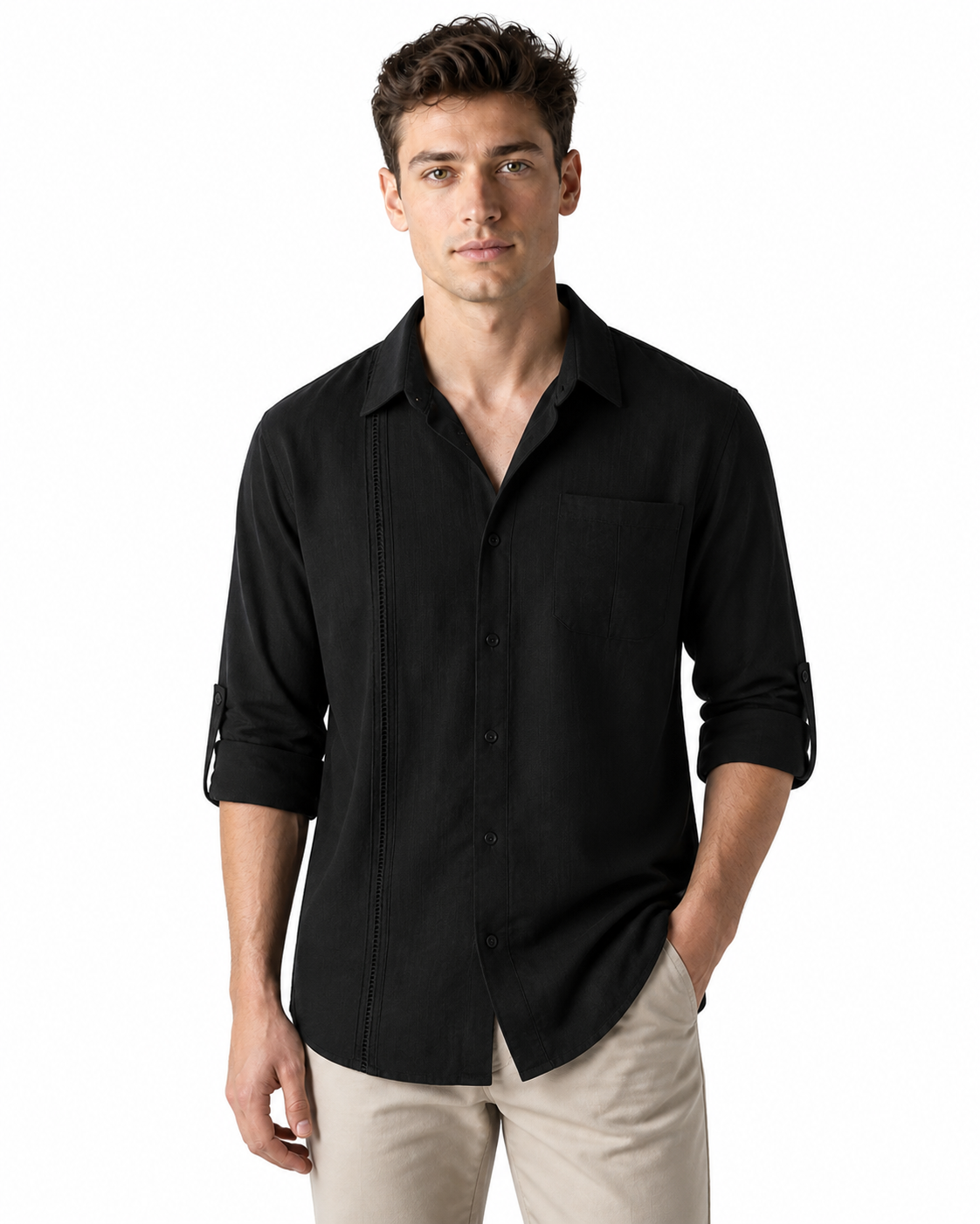 Leonard | Relaxed Pocket Button-Up Shirt - Black - front - group 3