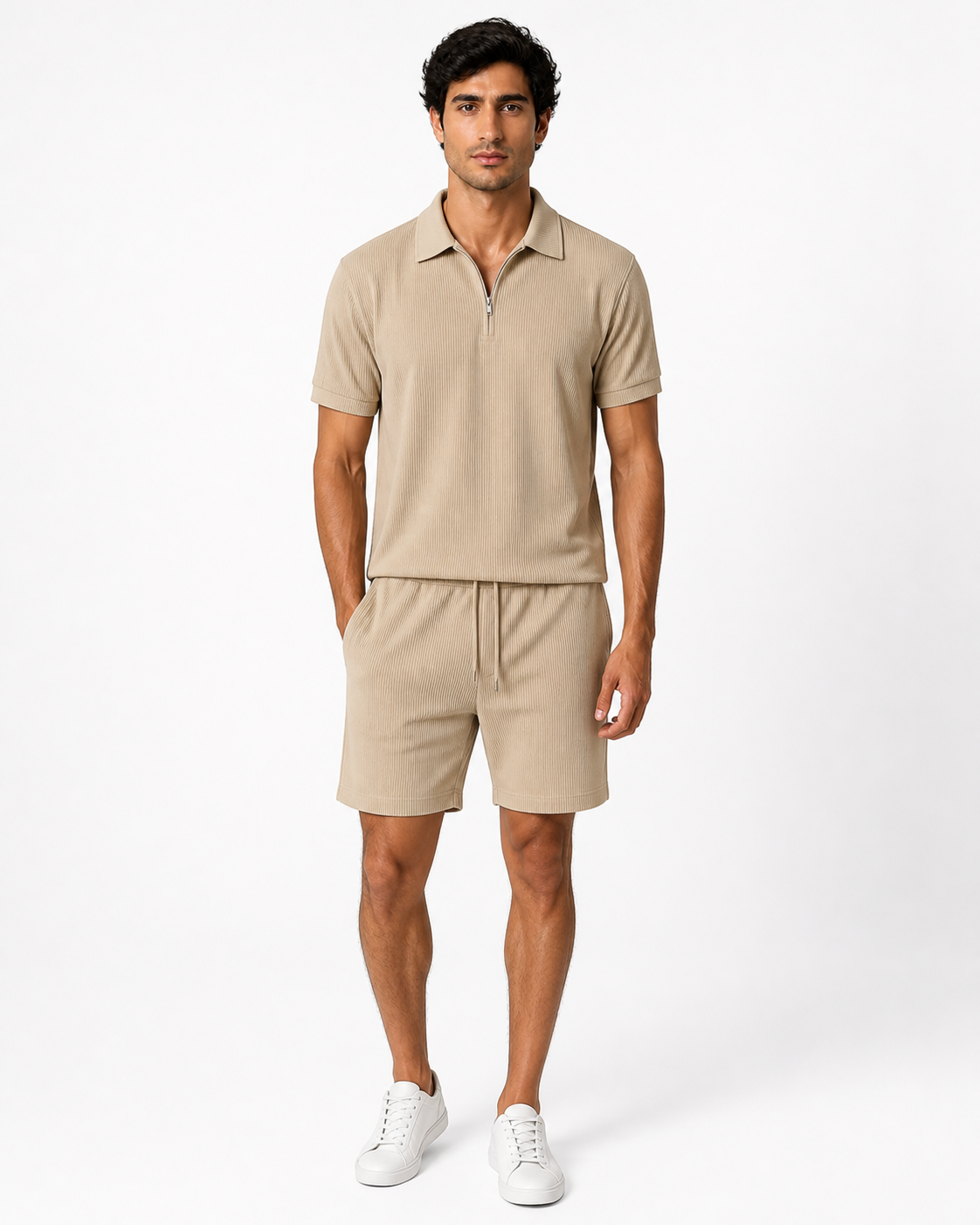 Ashton | Summer Polo and Shorts Set - Camel - front - group 3