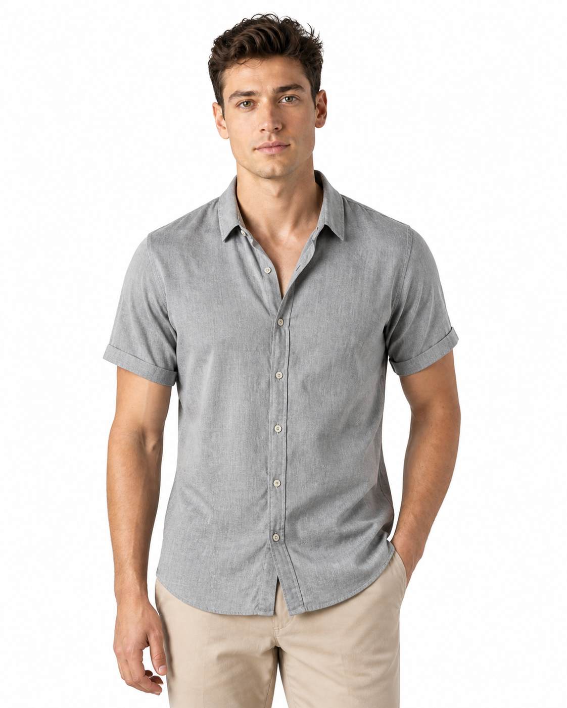 Levi | Lightweight Linen Button-Up Shirt - Grey - front - group 3
