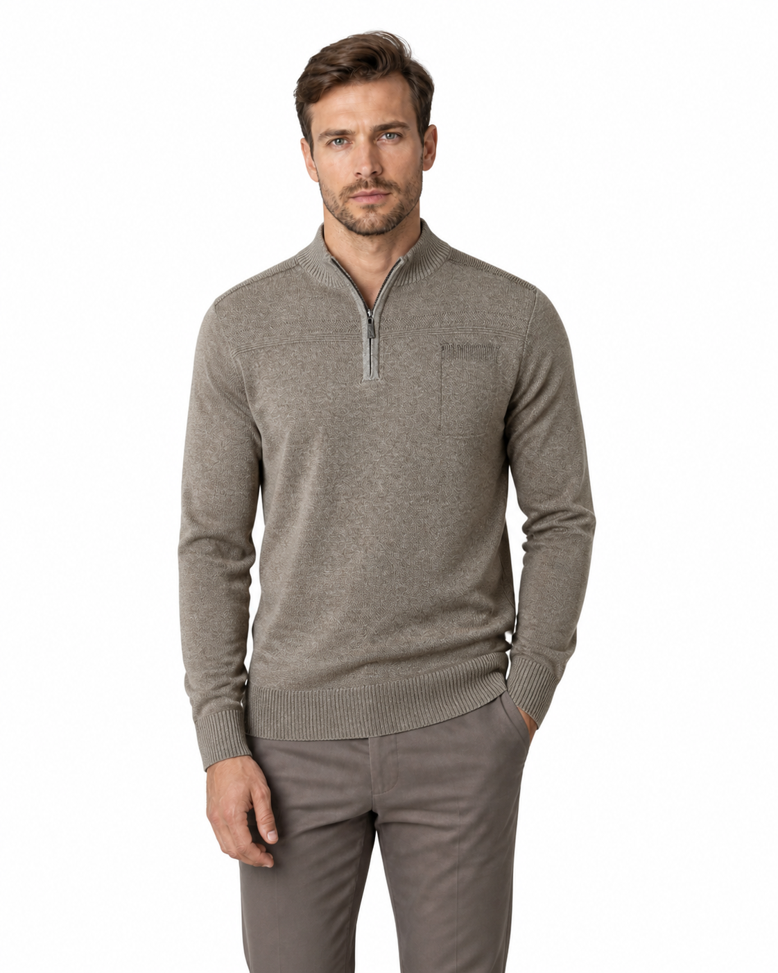 Emmett | Relaxed Quarter-Zip Sweater - Khaki - front - group 3