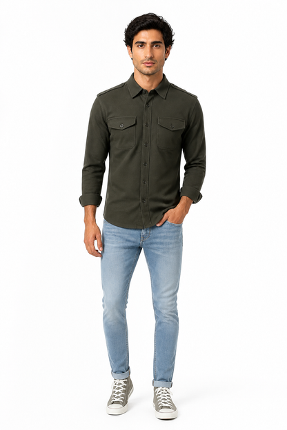 Men's Youth Casual Shirt Brushed - front - Army Green