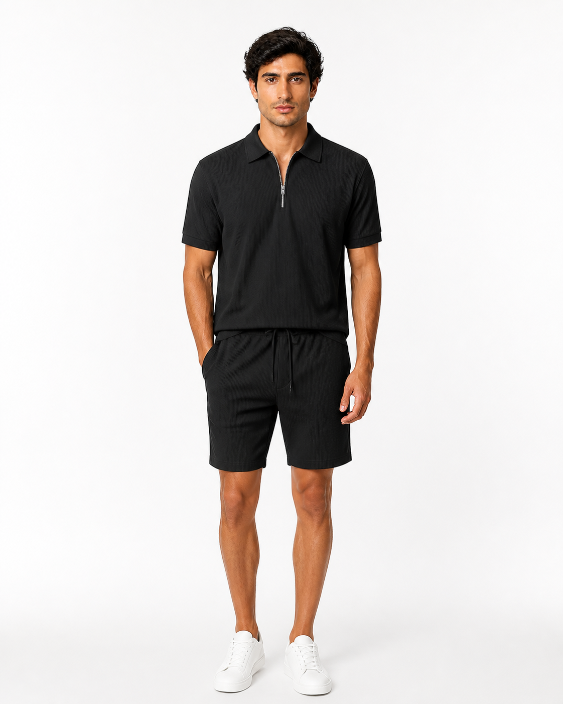 Ashton | Summer Polo and Shorts Set - Black - front - group 4
