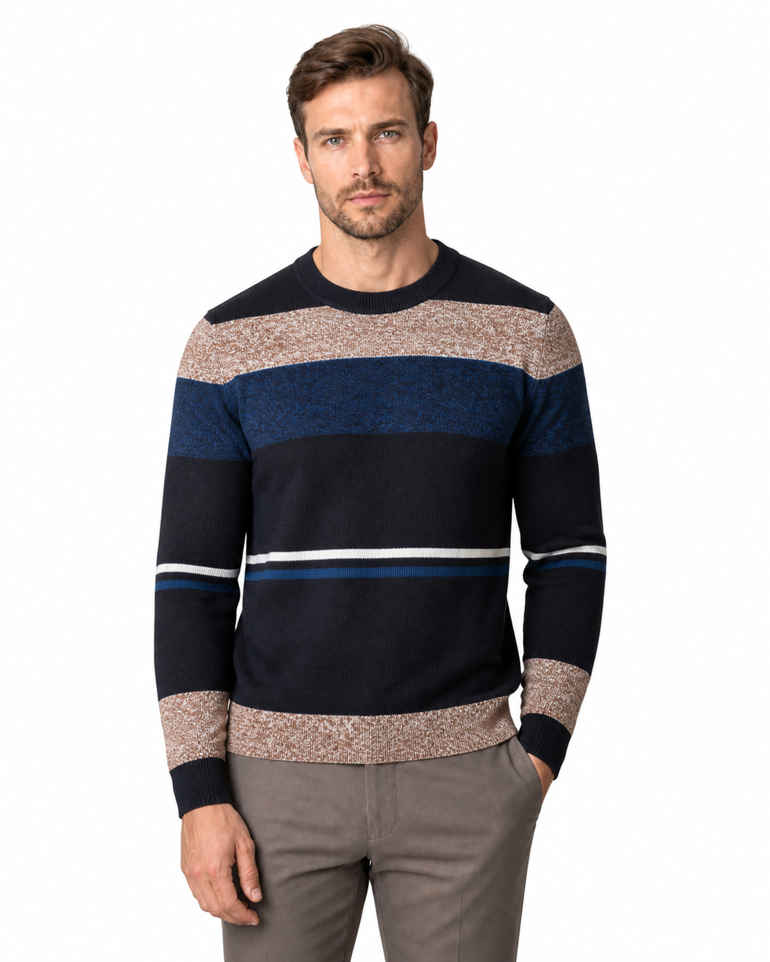 Reid | Geometric Crew-Neck Sweater - Coffee - front - group 4