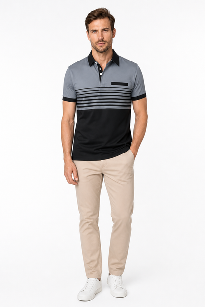 Casual Striped Shirt With Chest Pocket Men Clothing - front - Gray