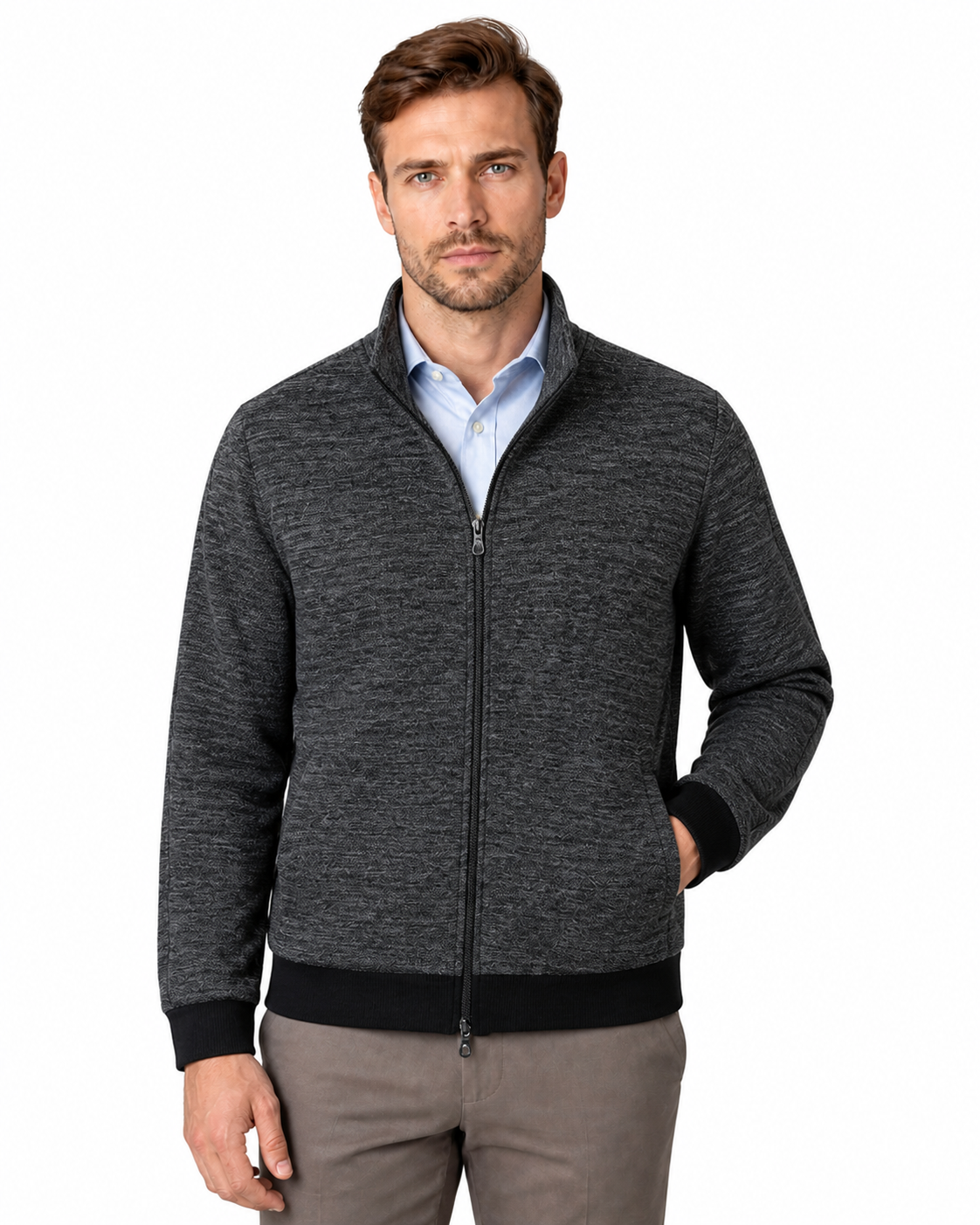 Douglas | Fleece-Lined Casual Jacket - Grey Add wool - front - group 4