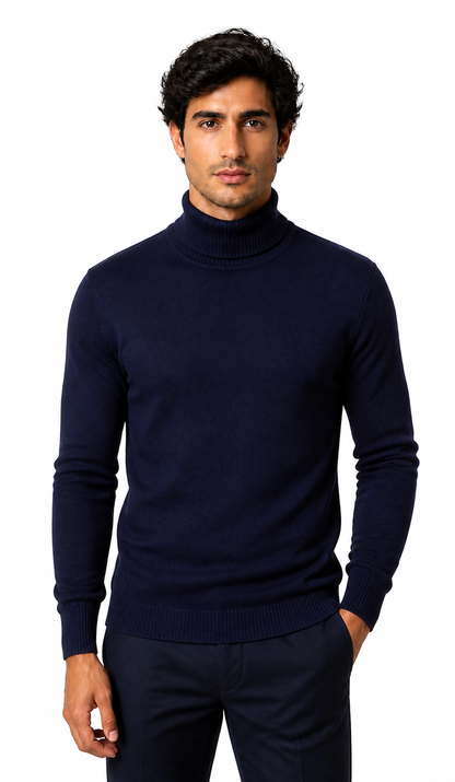 Caleb | Slim-Fit Turtleneck Sweater - Navy Blue - front - group 4