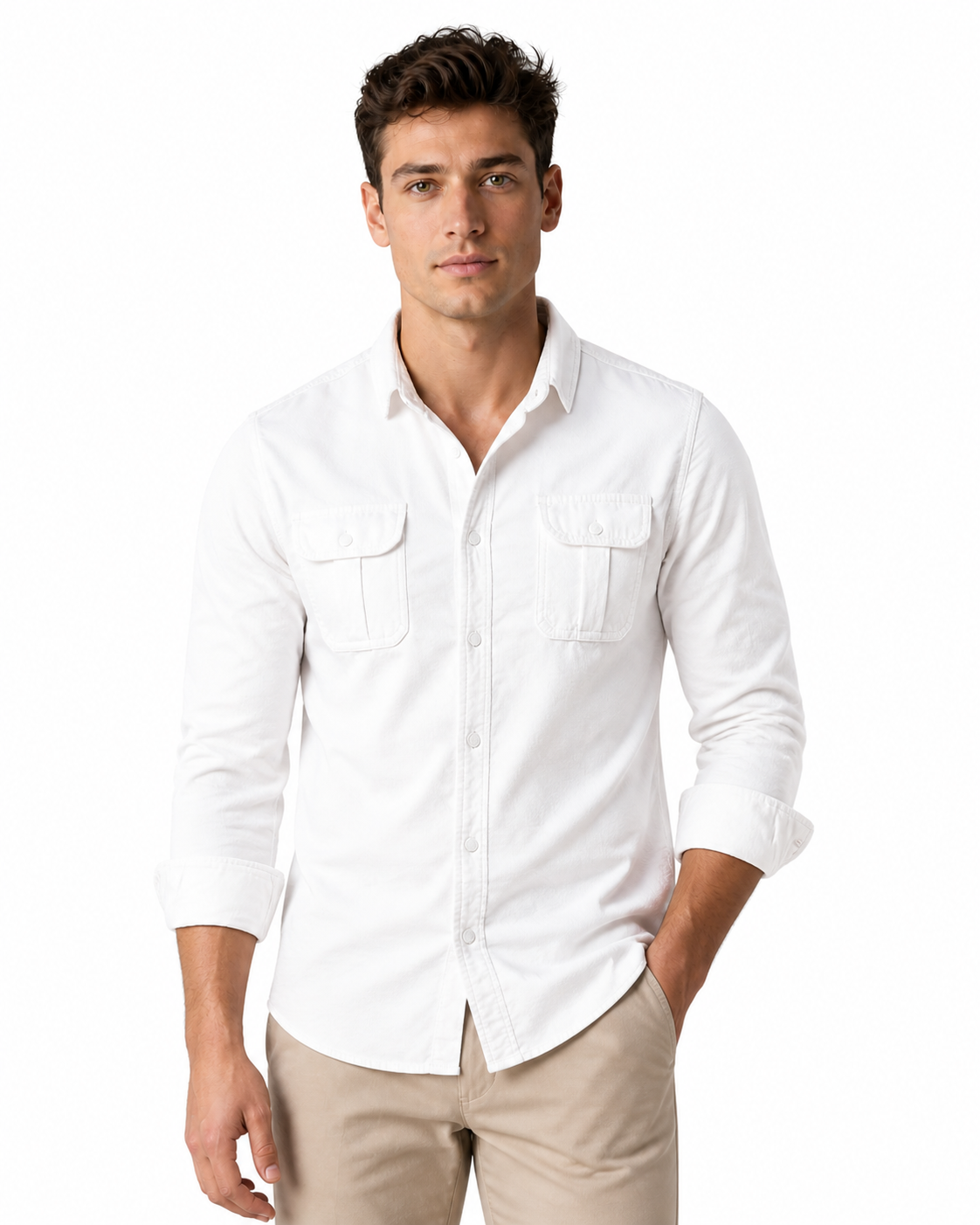 Gerald | Rugged Corduroy Overshirt - White - front - group 4