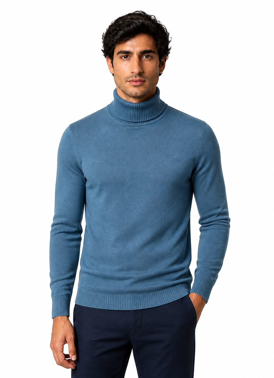 Caleb | Slim-Fit Turtleneck Sweater - Fog Blue - front - group 5