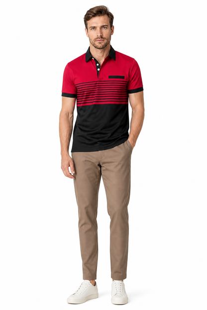 Casual Striped Shirt With Chest Pocket Men Clothing - front - Red