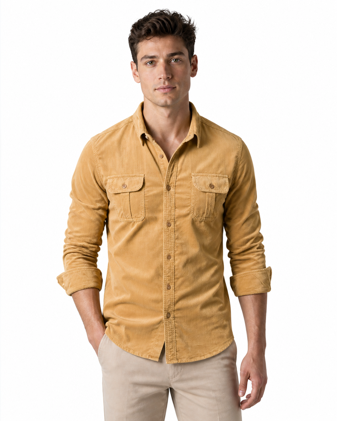 Gerald | Rugged Corduroy Overshirt - Yellow - front - group 5