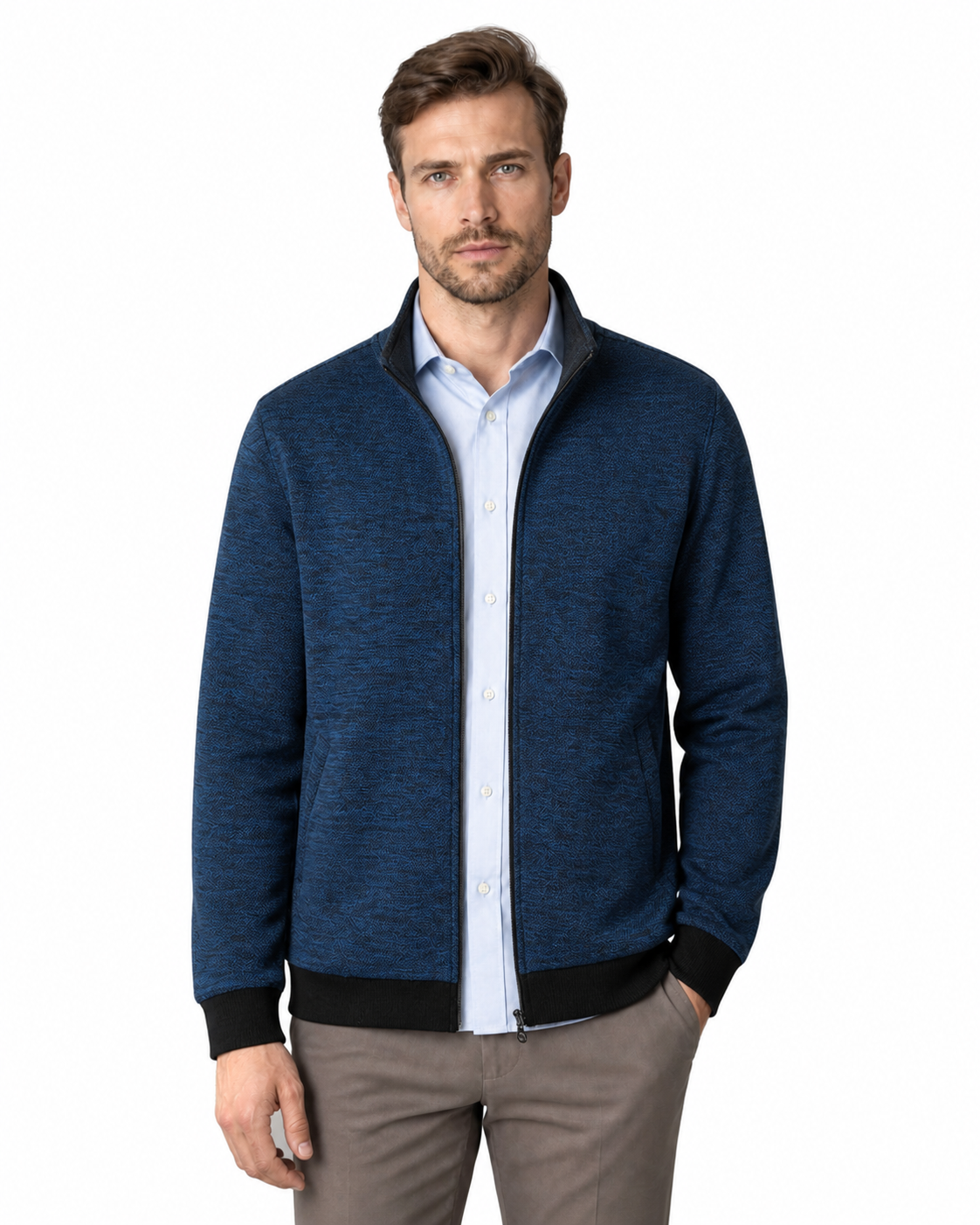 Douglas | Fleece-Lined Casual Jacket - Blue Add wool - front - group 6